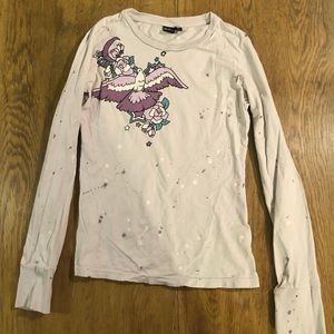 Long sleeved pre-distressed long sleeve tee